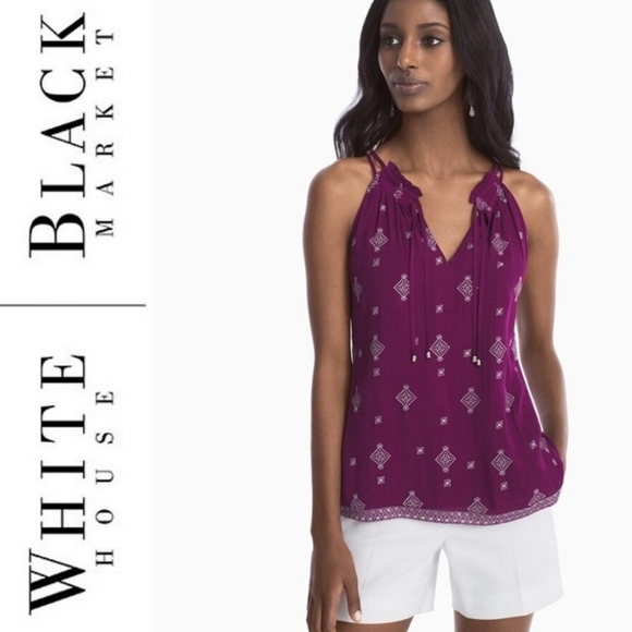White House Black Market Tops - SOLD-WHBM Purple/White Embroidered Top-M